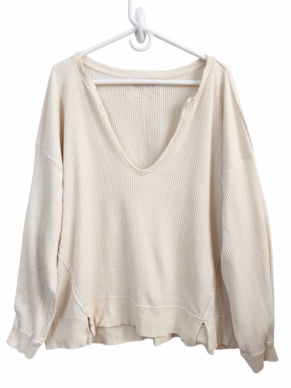 Free People | Cream Buttercup Oversized Thermal Long Sleeve Top Large